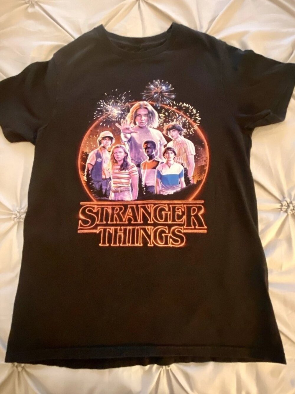 STRANGER THINGS T-Shirt Netflix Black Shirt Fireworks Graphic Small